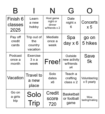 2025 Bingo Life Game Bingo Card