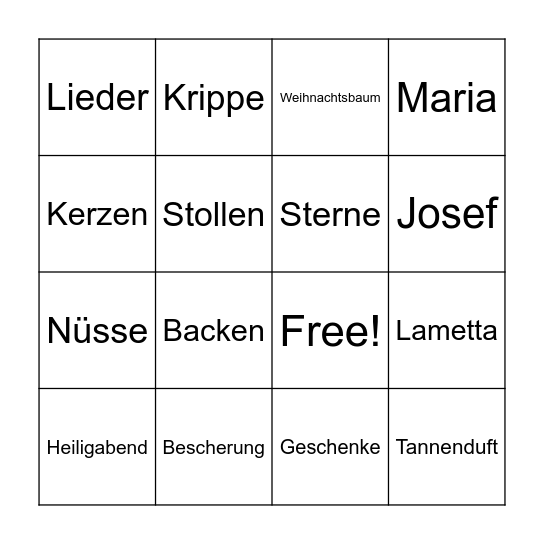 Weihnachts-Bingo Card