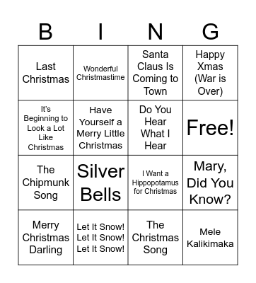 Christmas Song Bingo Card