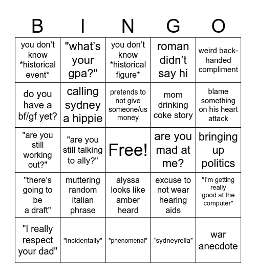 Nuno Bingo Card