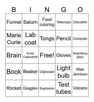Nora's Wonder Lab Bingo Card