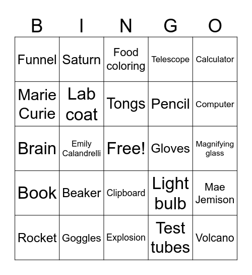 Nora's Wonder Lab Bingo Card