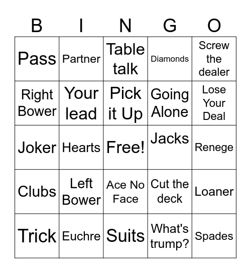 FOP Euchre Bingo Card