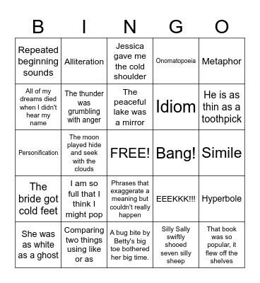 Figurative Language Bingo Card