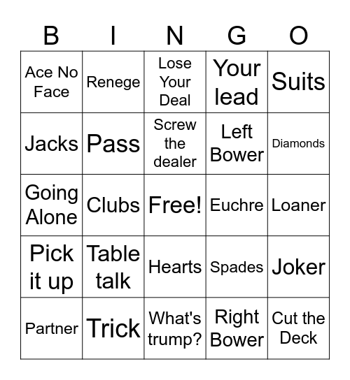 FOP Euchre Bingo Card