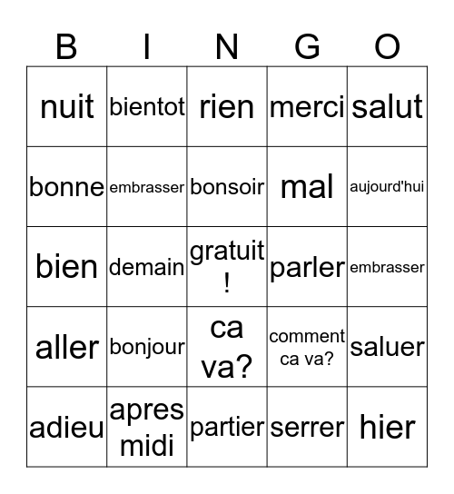 Salut! Bingo Card