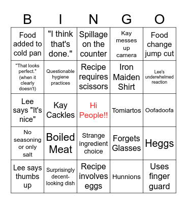 Kay's Cooking Bingo Card