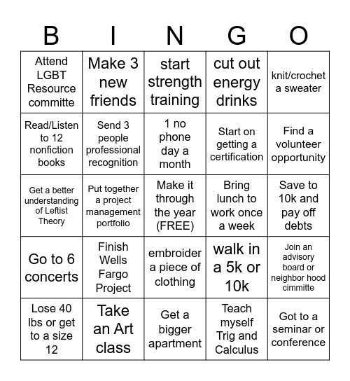 2025 GOALS Bingo Card