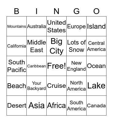 Favorite Travel Destinations Bingo Card