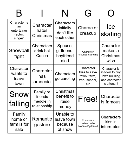 Hallmark Christmas Bingo Card