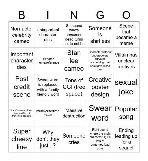 Marvel bingo Card