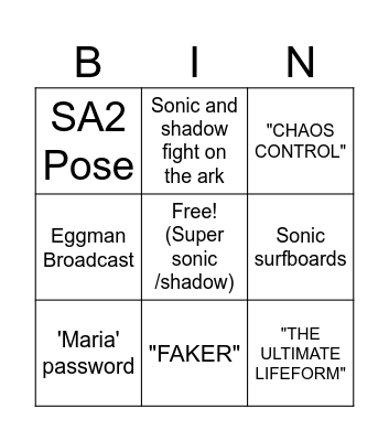 Sonic 3 Bingo Card