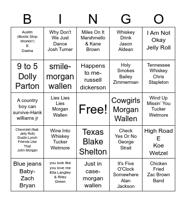 Dj Mud Top Country Hits Bingo Card