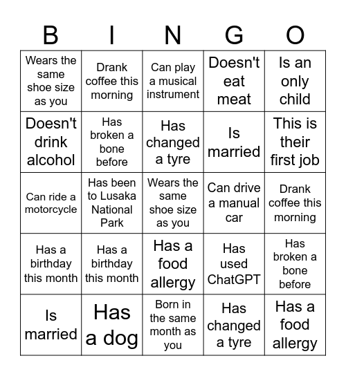 ZNBS End Year Celebration Bingo Card