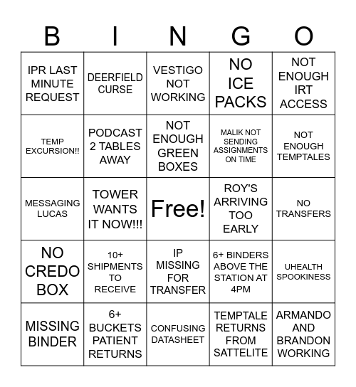 IDS PHARMACY TRANSFERS Bingo Card