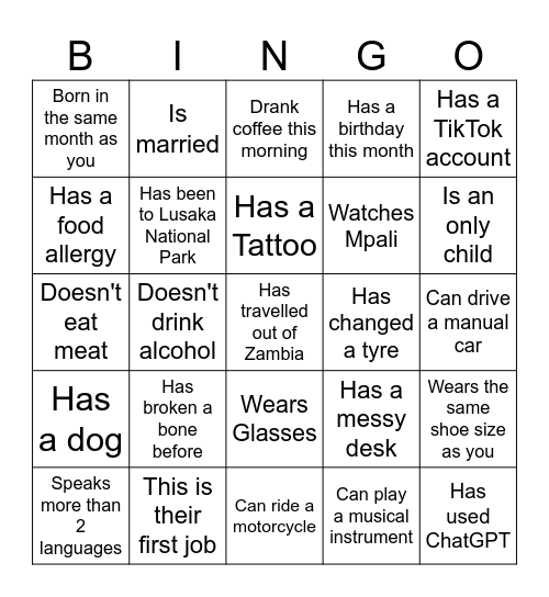 ZNBS End Year Celebration Bingo Card