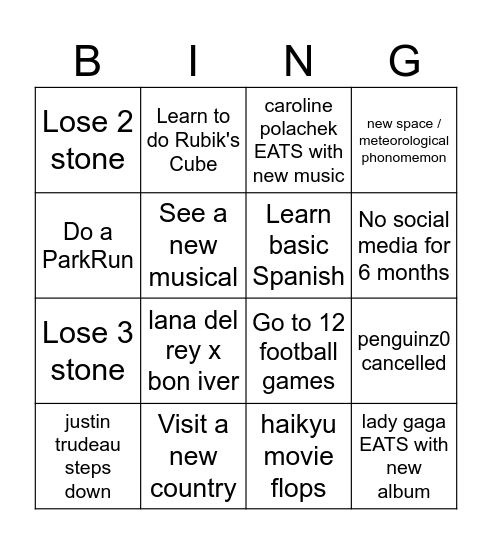 2025 Bingo Card