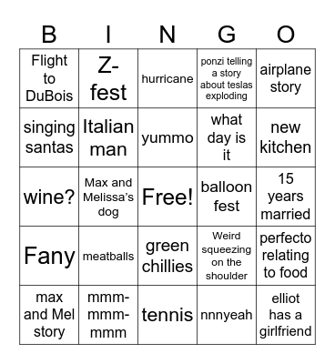 Grandmas House Bingo Card