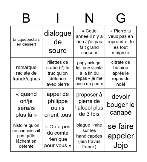 Bingo Noël Bingo Card