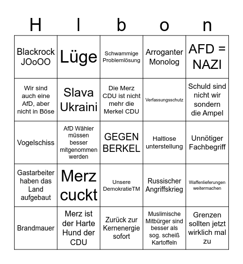 Merz Kopf ist geformt wie ein Bingo Card