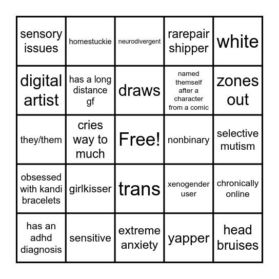 me bingo Card