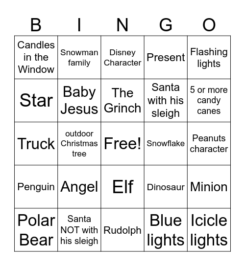 Tindall Christmas Light Bingo Card