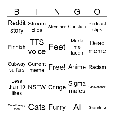 IG reels bingo Card