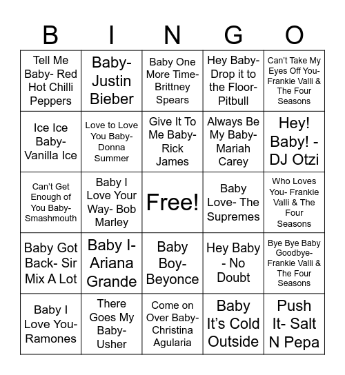 Baby Shower Bingo Card