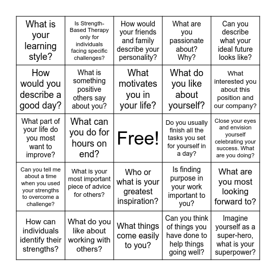 Strength Based :) Bingo Card