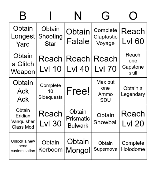 Borderlands TPS Bingo Card