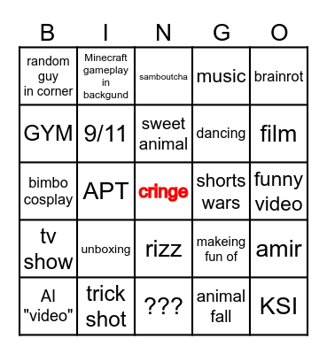 The Youtube bingo Card