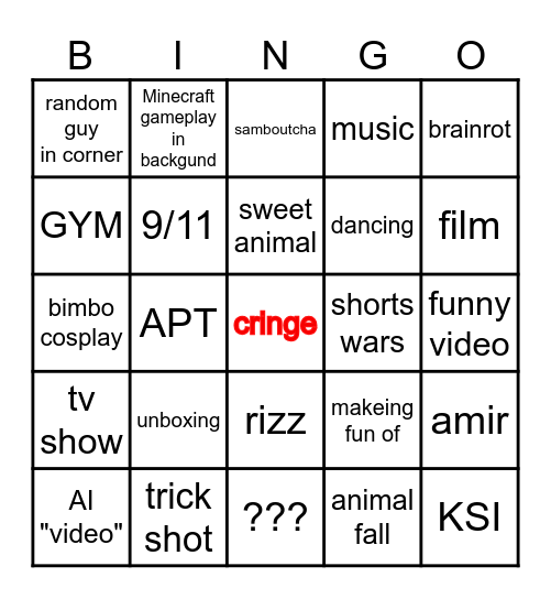 The Youtube bingo Card