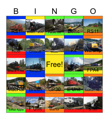 Tourist Railroad Nostalgia Bingo Card