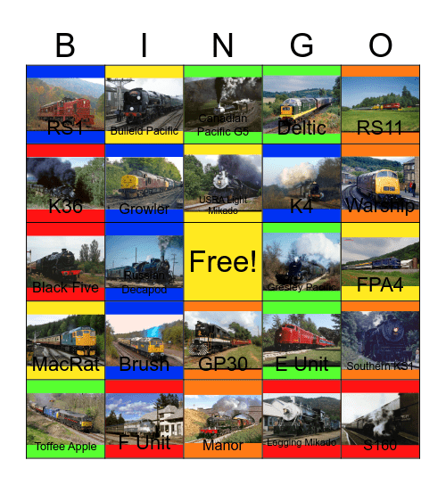 Tourist Railroad Nostalgia Bingo Card