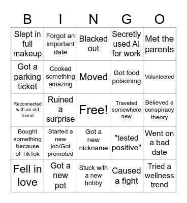 New Years Eve 2025 Bingo Card