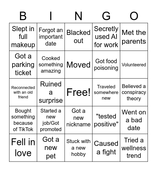New Years Eve 2025 Bingo Card