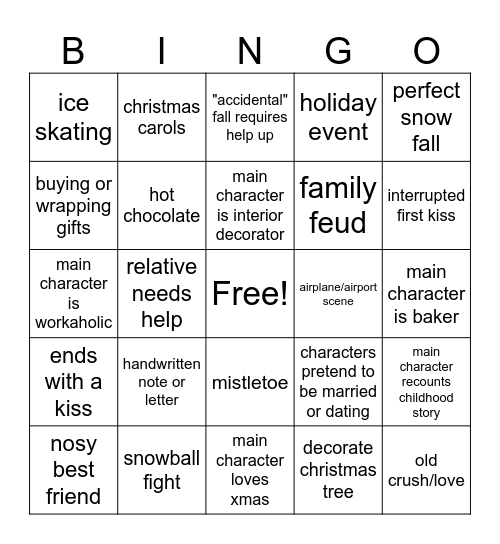 Hallmark Christmas Movie Bingo Card