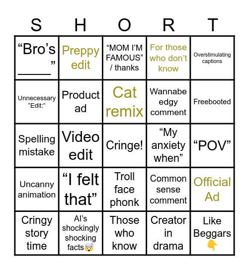 youtube sucks Bingo Card