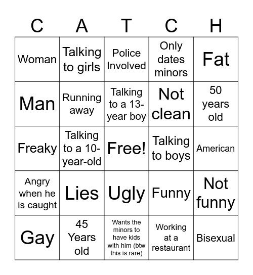 Pred Catch Bingo Card