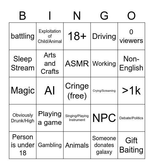 Tiktok Live Bingo Card