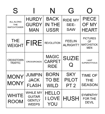 862 ERICS ROMy Customized Rock Hits Bingo CardCK HITS 1968 Bingo Card