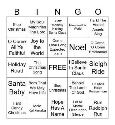Christmas Song Bingo Card