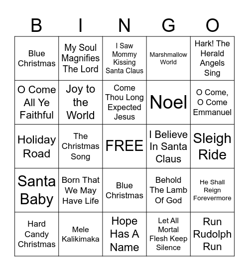 Christmas Song Bingo Card