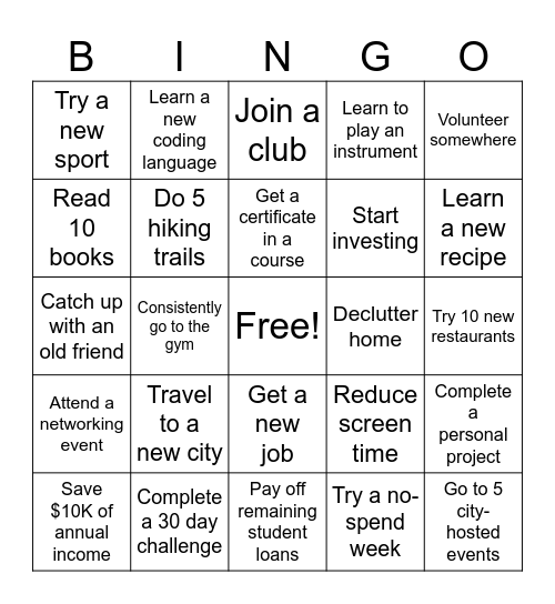 2025 Bingo Card Example Bingo Card