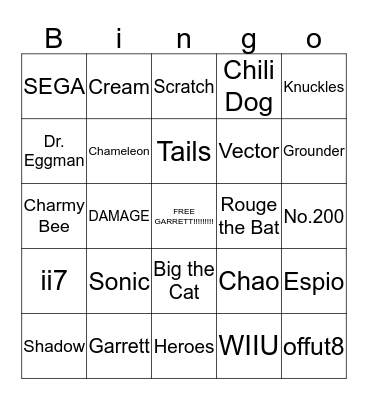 Garrett Test Bingo Card