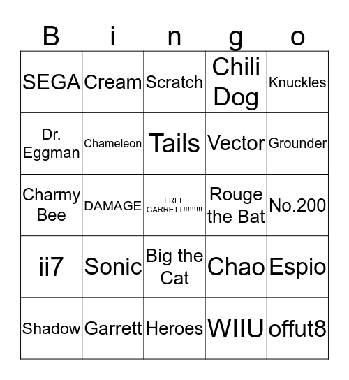 Garrett Test Bingo Card