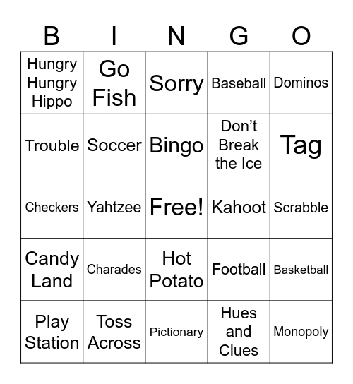 Games Children Play Bingo Card