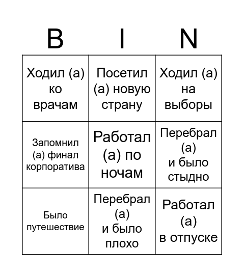 Что делали в этом году и где были? Bingo Card