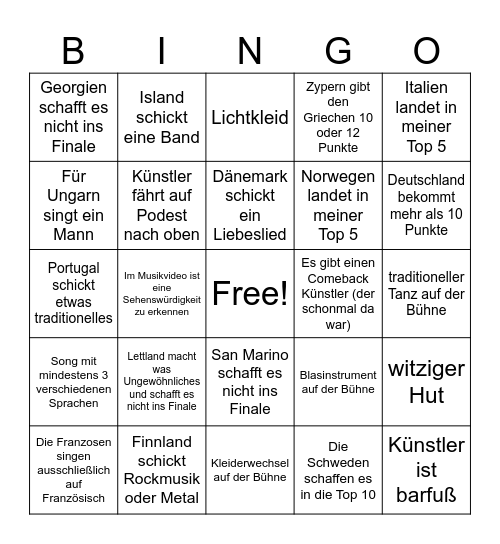 ESC Bingo Card