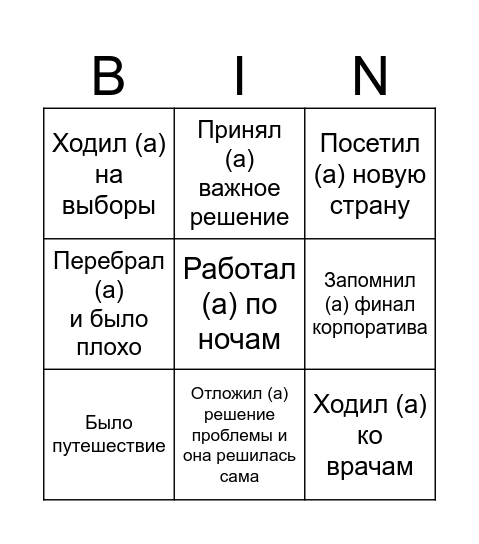 Что делали в этом году и где были? Bingo Card